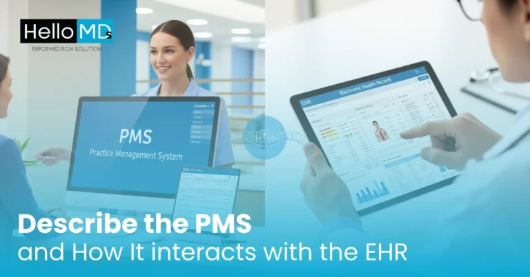 Describe the PMS and How It interacts with the EHR